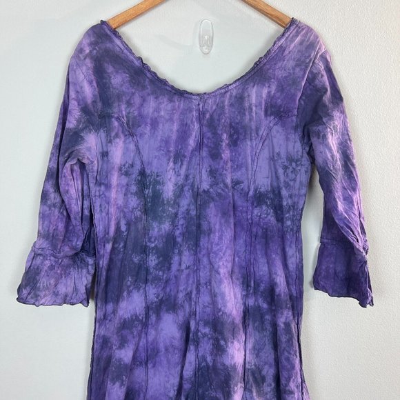 Vintage Phool Maxi Dress Large Purple 3/4 Sleeve Tie Dye Hippie Boho Cotton - Picture 7 of 11
